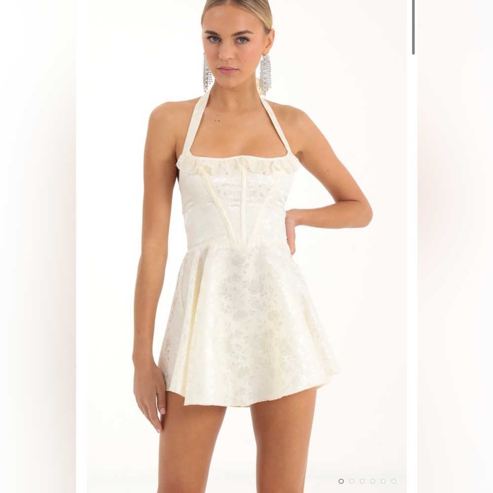 Lucy in the Sky Constance Floral Jacquard Corset Lace Trim Dress in Cream L